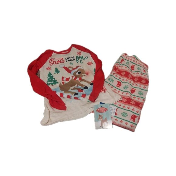 NWT Girl's Rudolph Pajamas Pj Set Size 7-8 Christmas Reindeer Santa Holiday - Picture 1 of 5